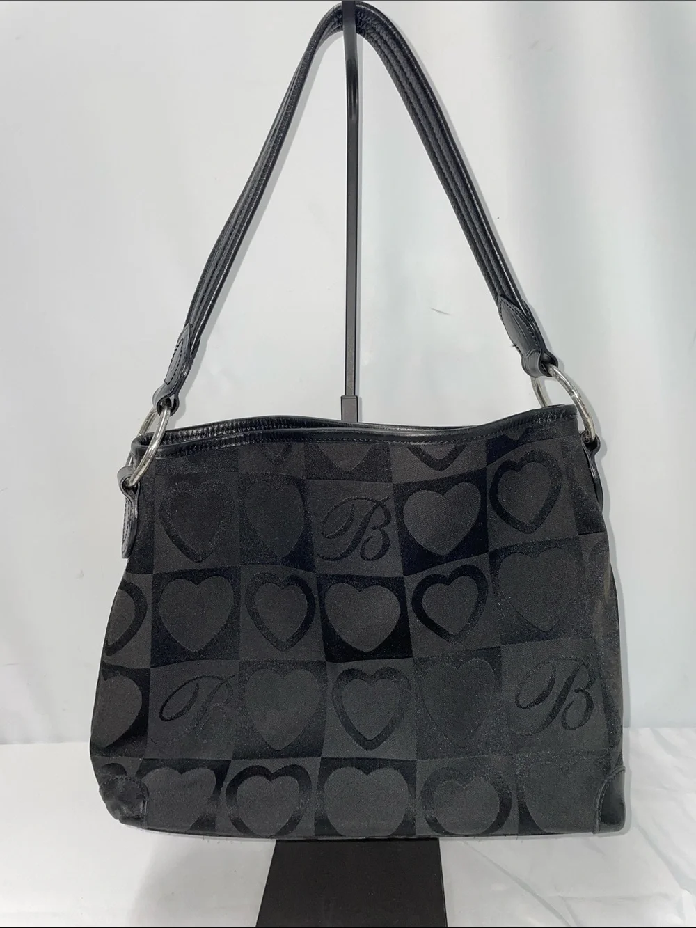 BRIGHTON BLACK CANVAS HEART BAG FTL-08-106